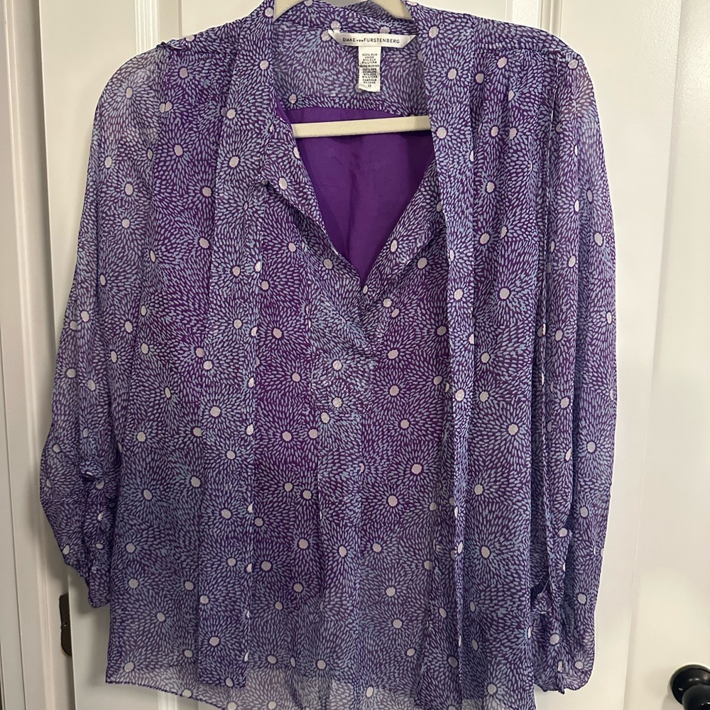 Diane Von Furstenberg Purple Patterned Blouse
